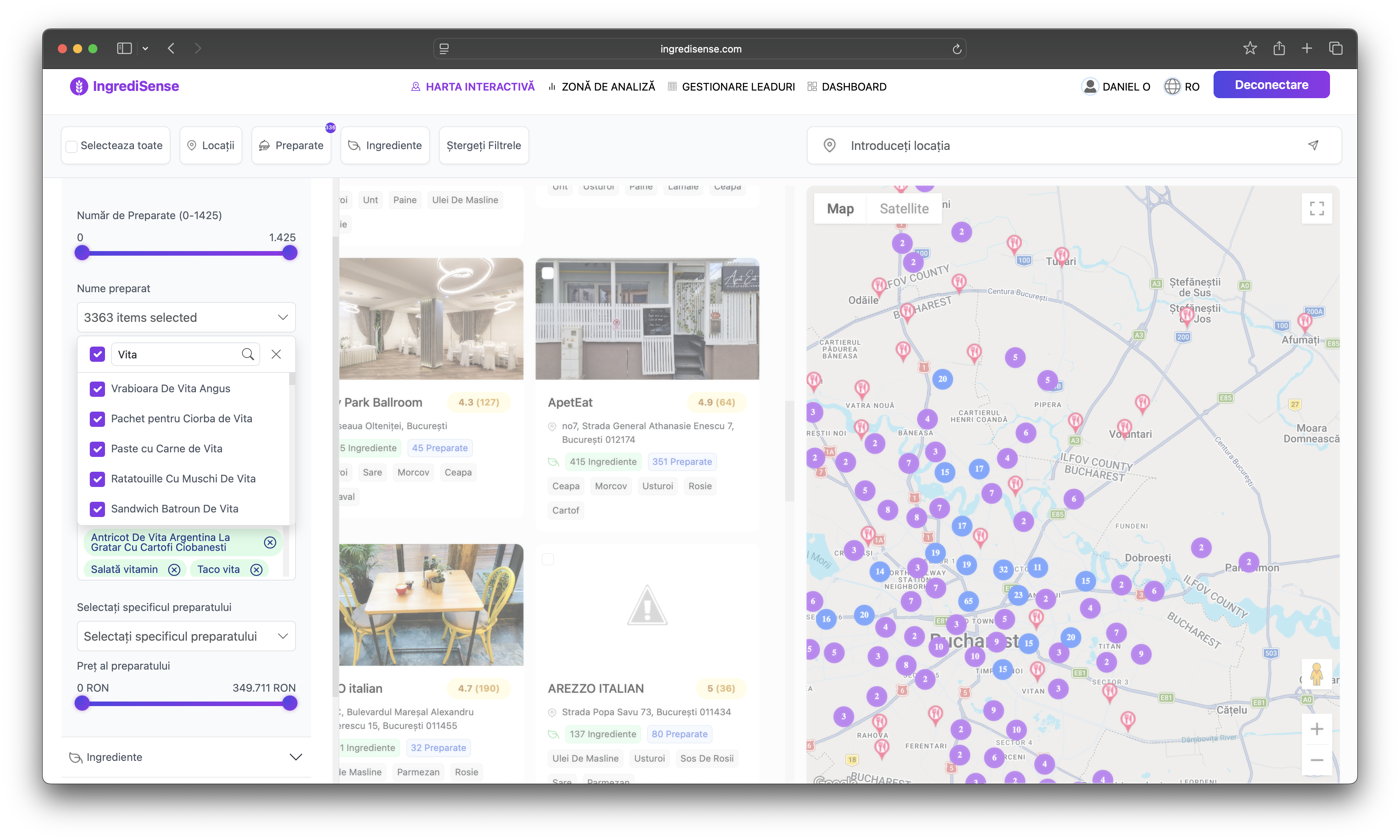 Screenshot produs: potrivirea portofoliului